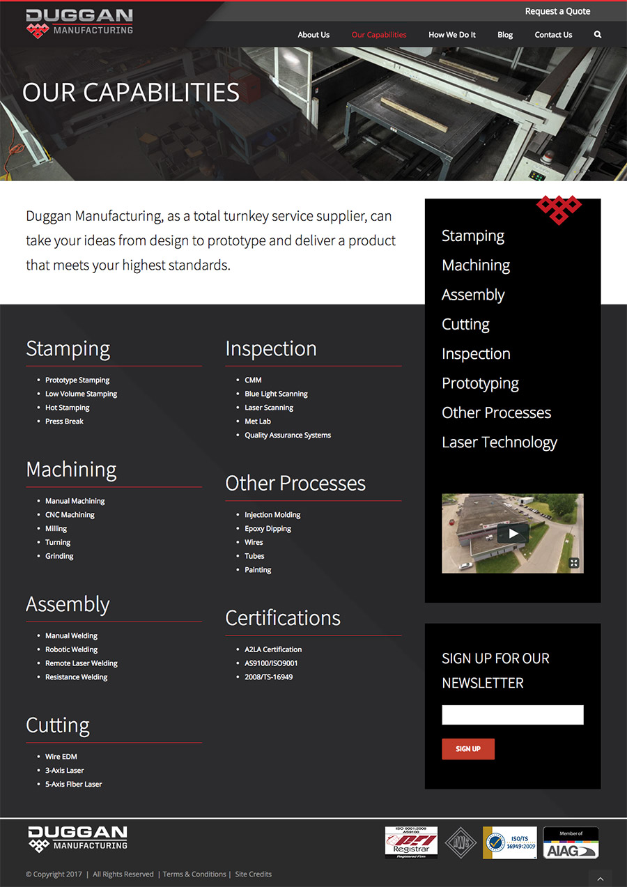 Duggan Manufacturing Website - Our Capabilities Page Duggan Manufacturing Website - Our Capabilities Page